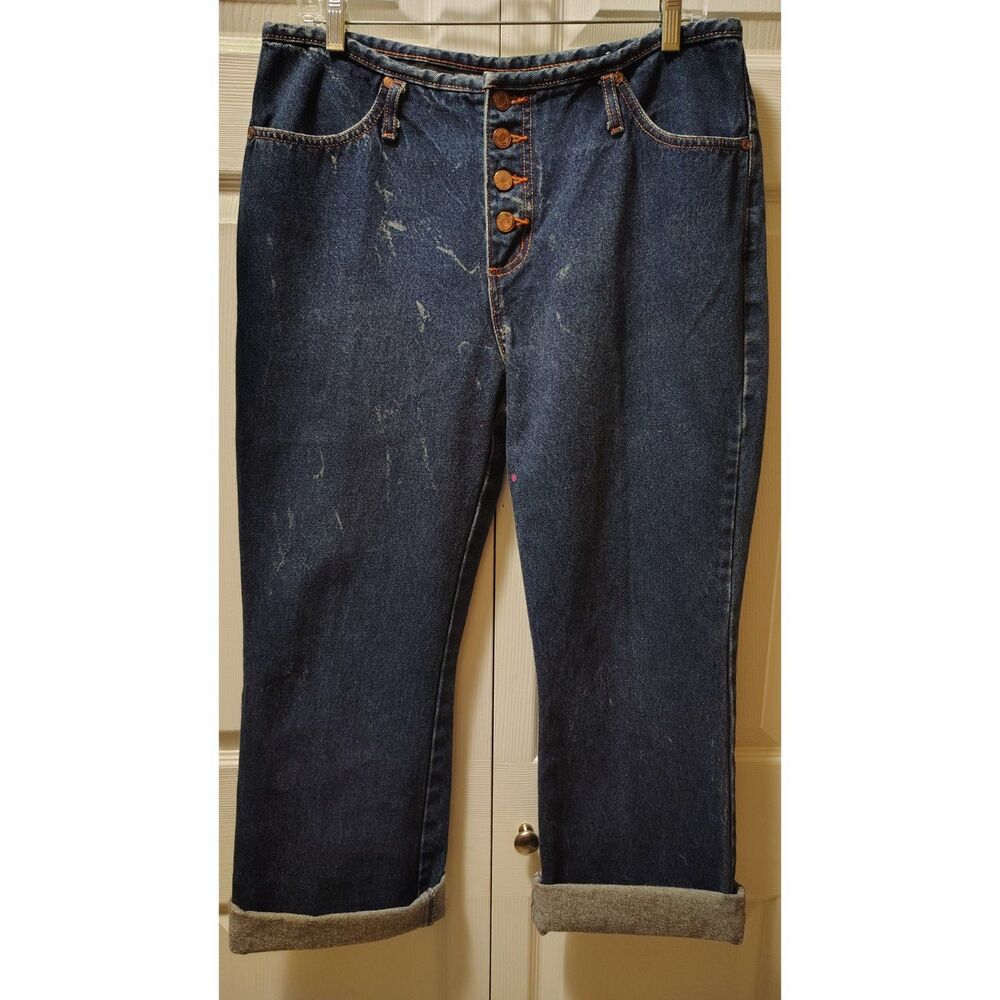 No Boundaries Juniors High-Rise Button-Fly Capri Jeans -‎ Dark Wash Cuffed 13